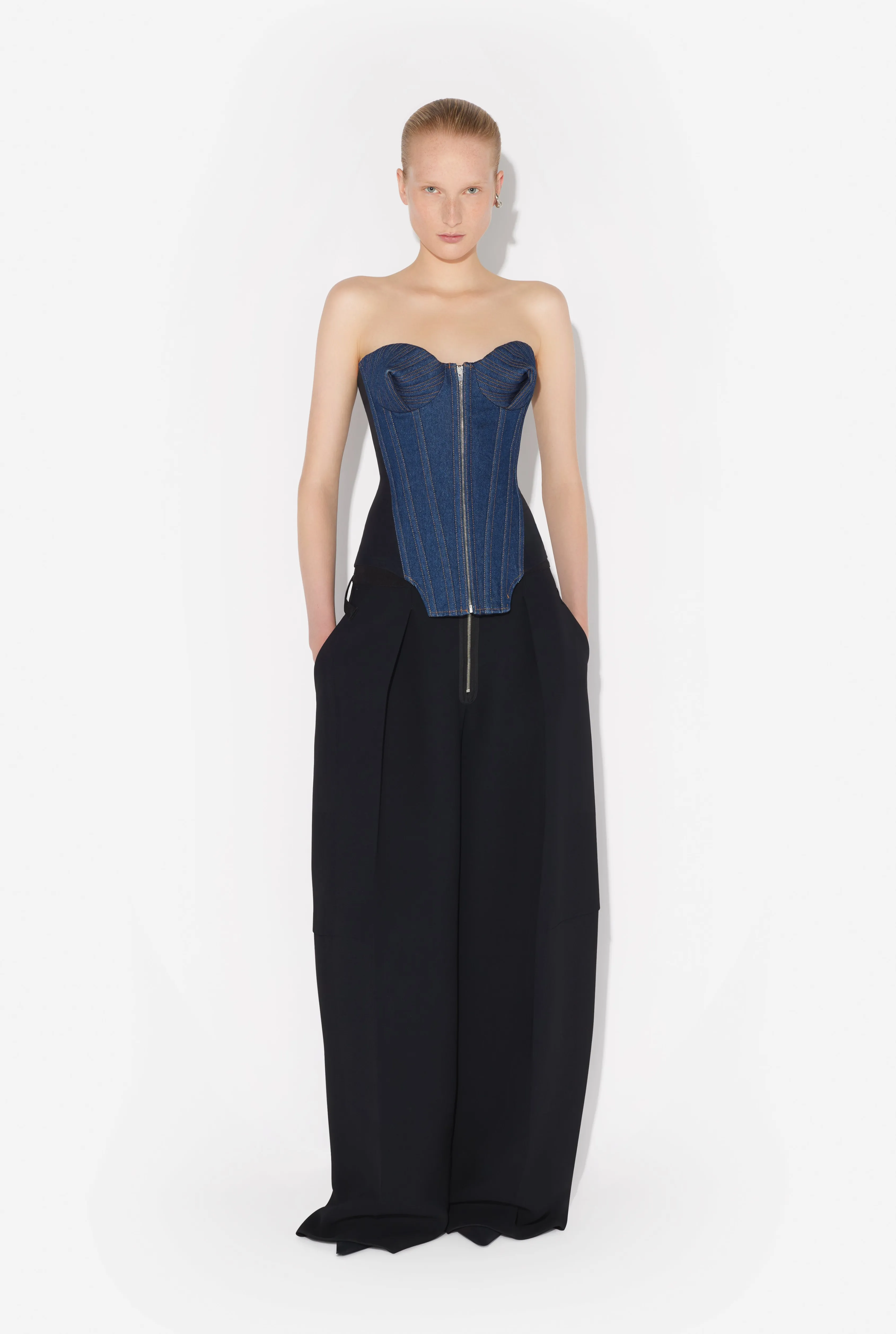 Jean Paul The Bi-Material Denim Corset Indigo/Noir Flash Sale