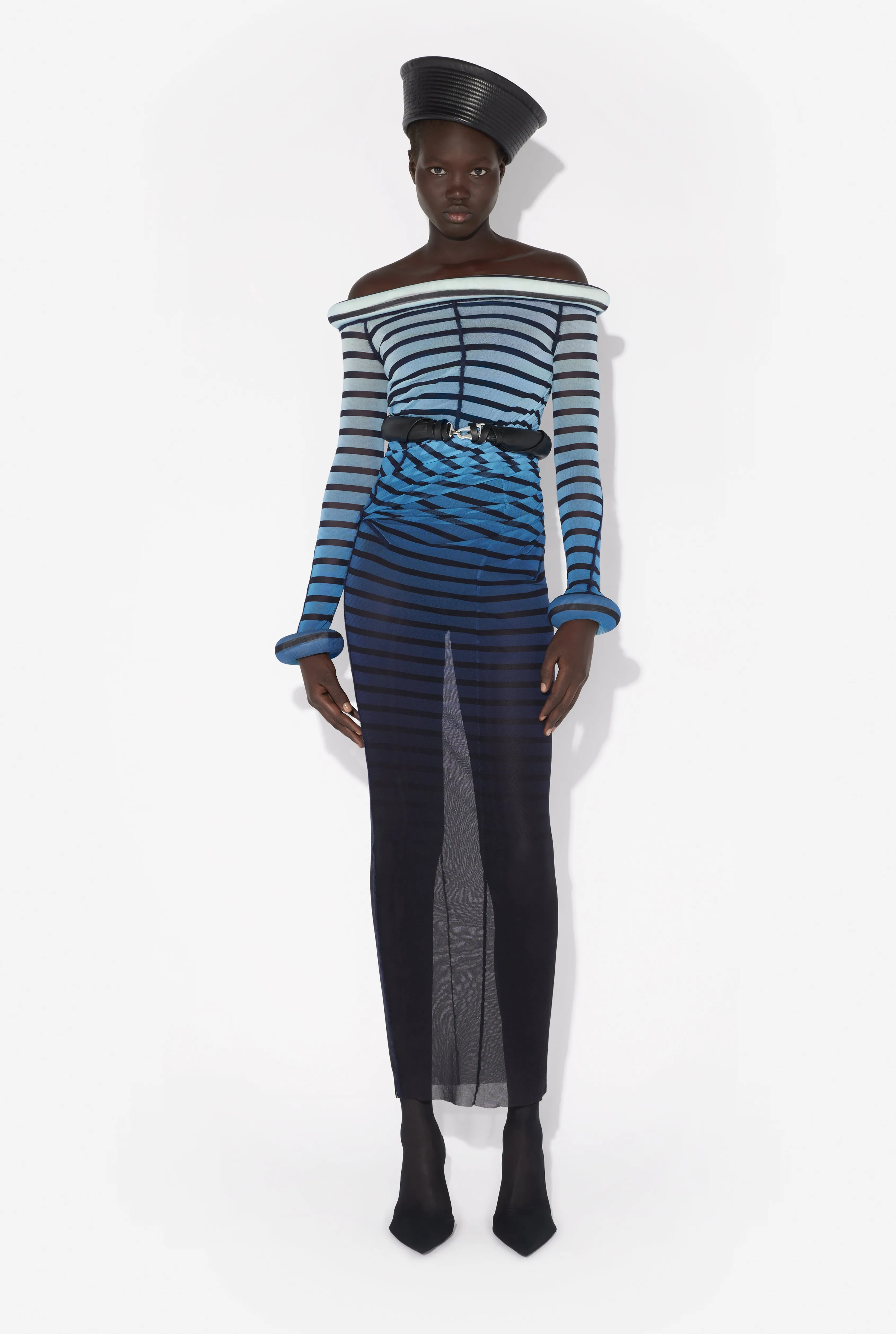 Jean Paul The Long 3D Striped Dress Noir/Marine/Bleuclair Best Sale