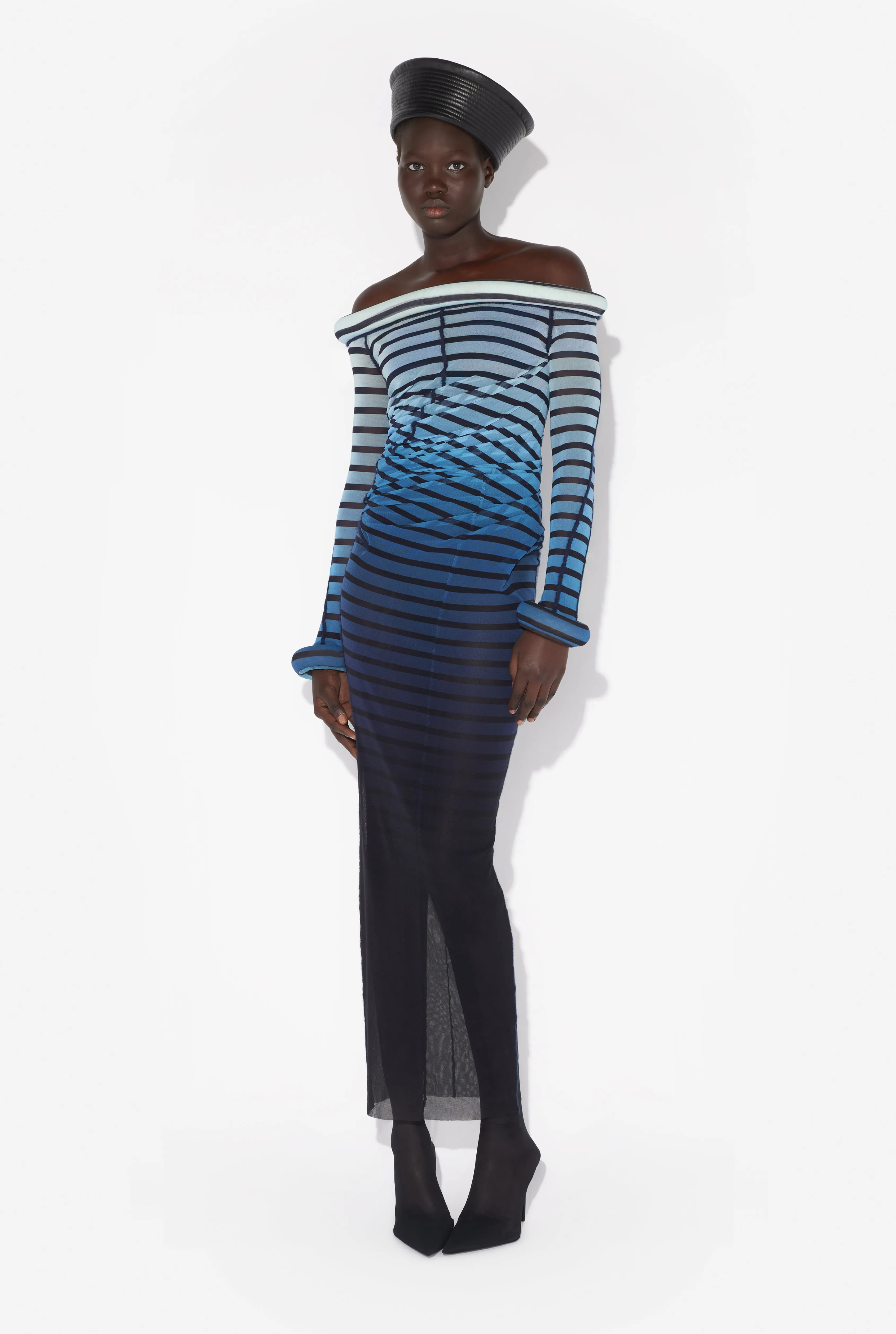 Jean Paul The Long 3D Striped Dress Noir/Marine/Bleuclair Best Sale