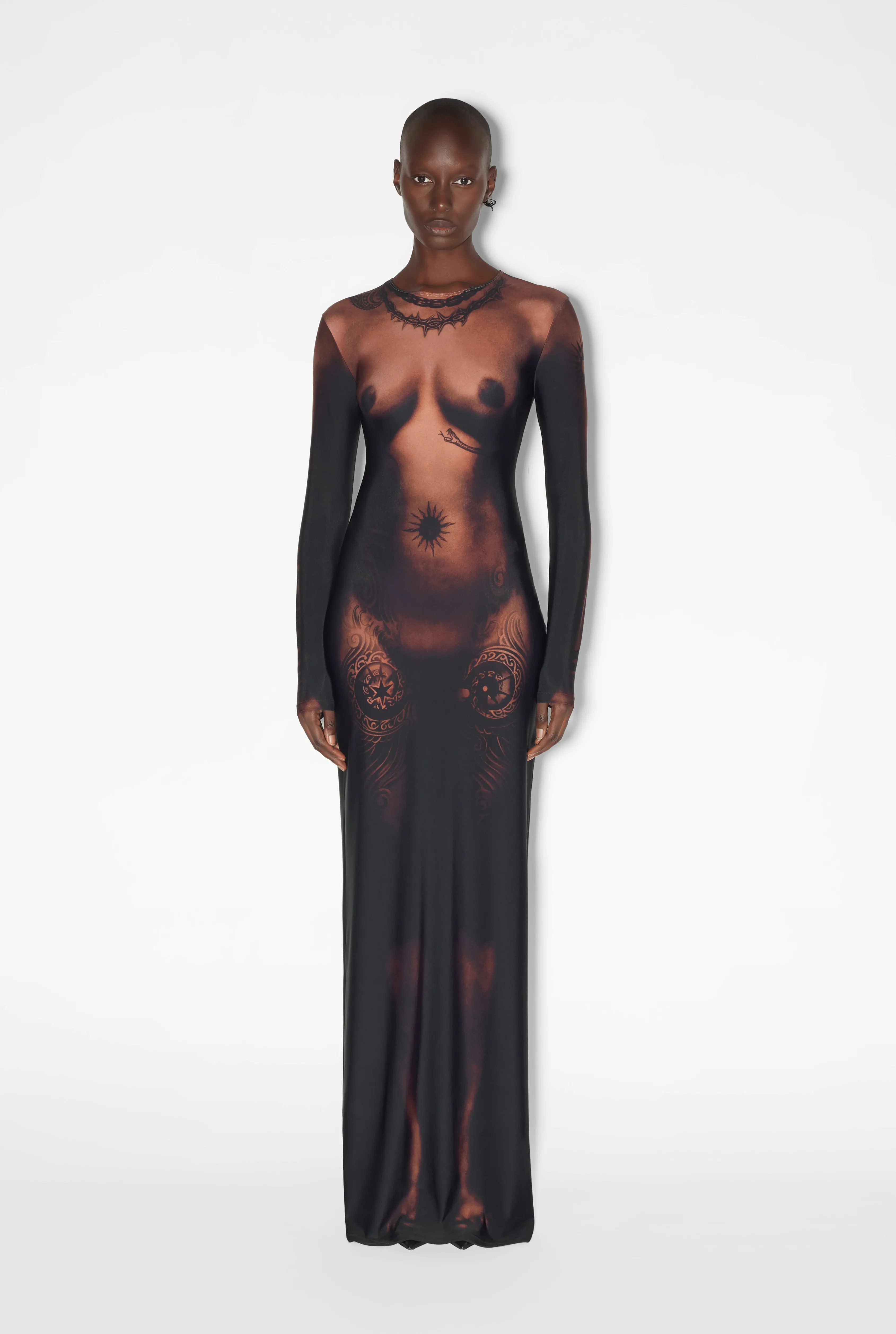 Jean Paul The Long Ebony Body Tattoo Dress DarkNude Cheap