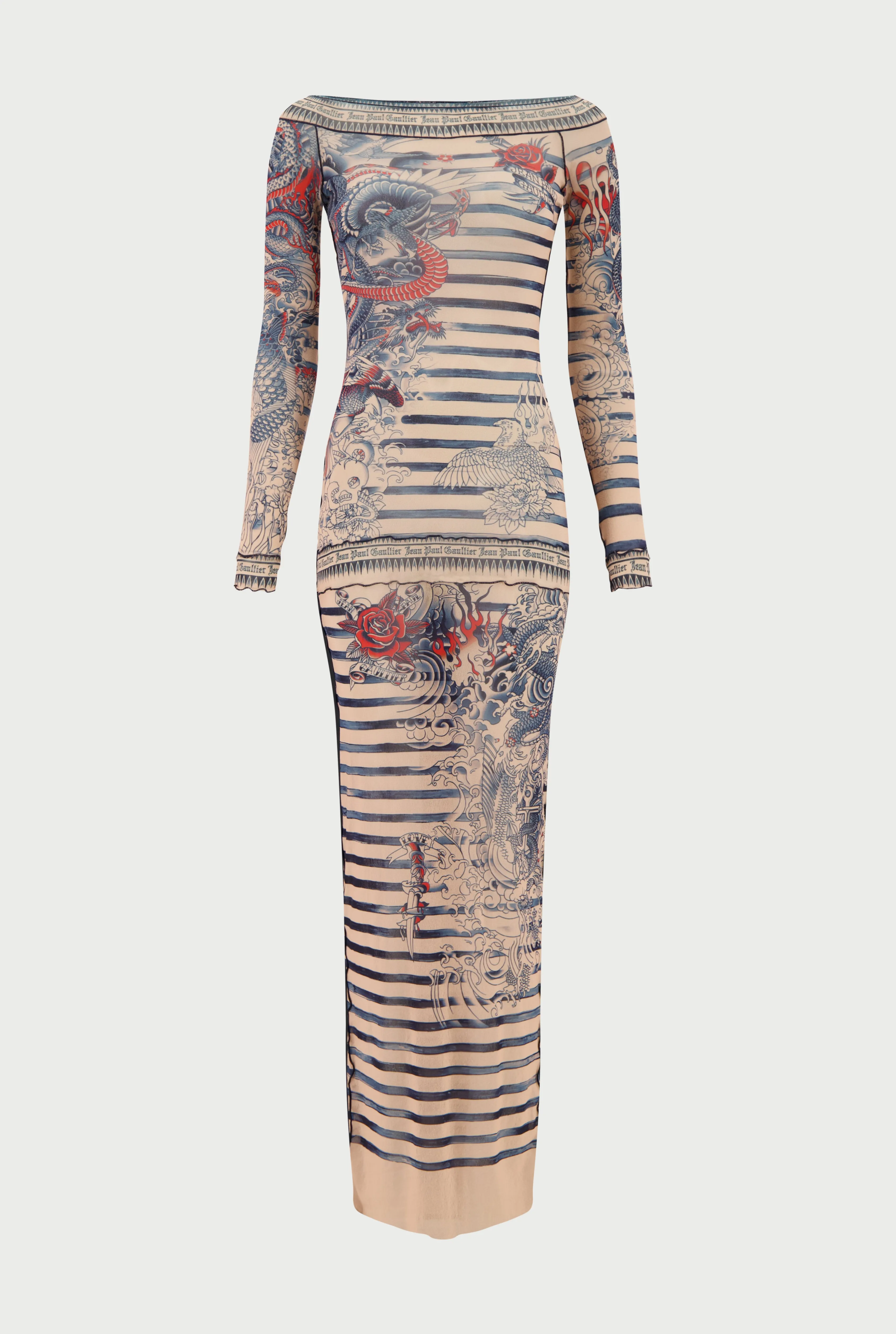 Jean Paul The Long Nude Sailor Tattoo Dress Beige/Blue/Red Best Sale