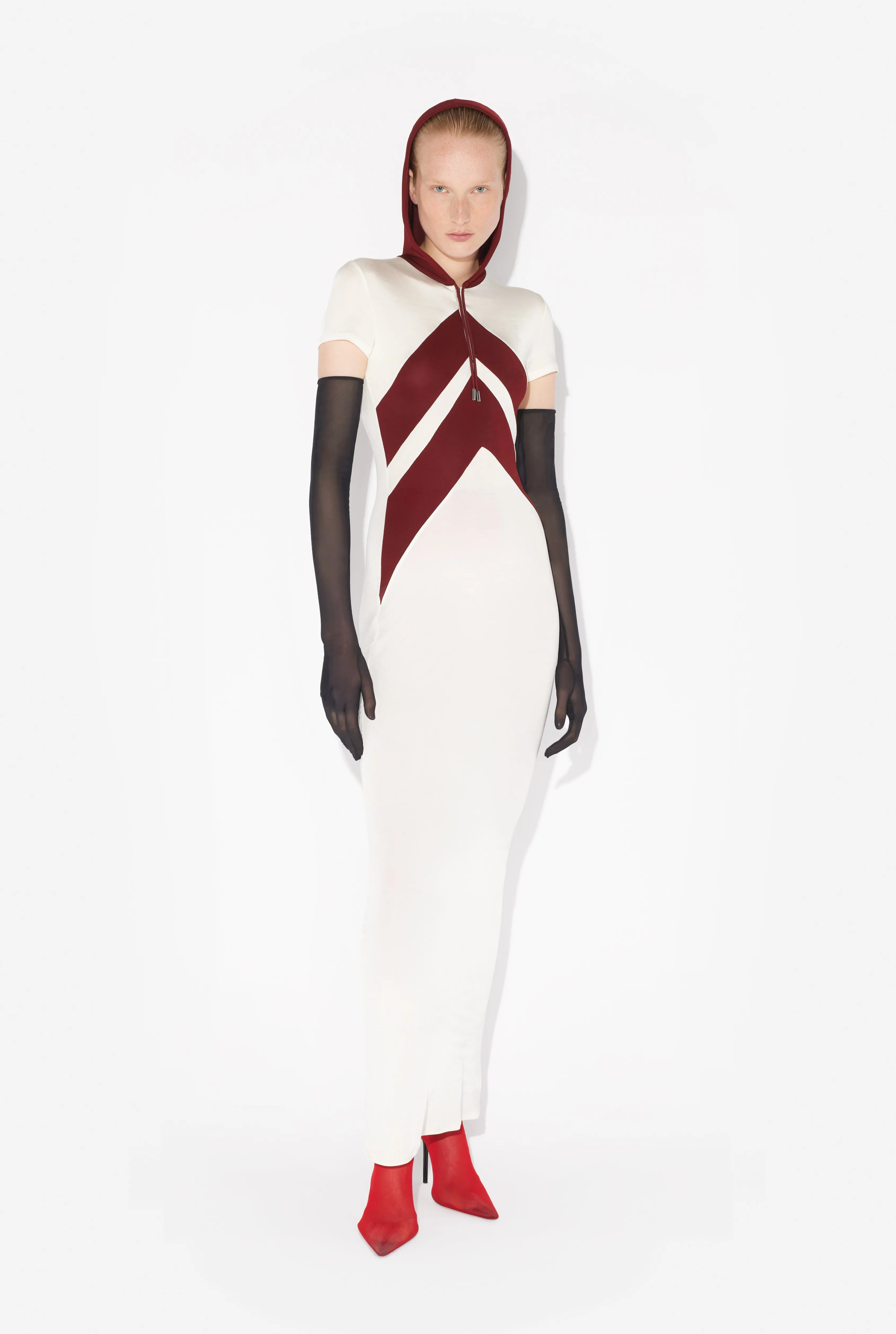 Jean Paul The Long White Dress with Chevrons Blanc/Bordeaux Hot