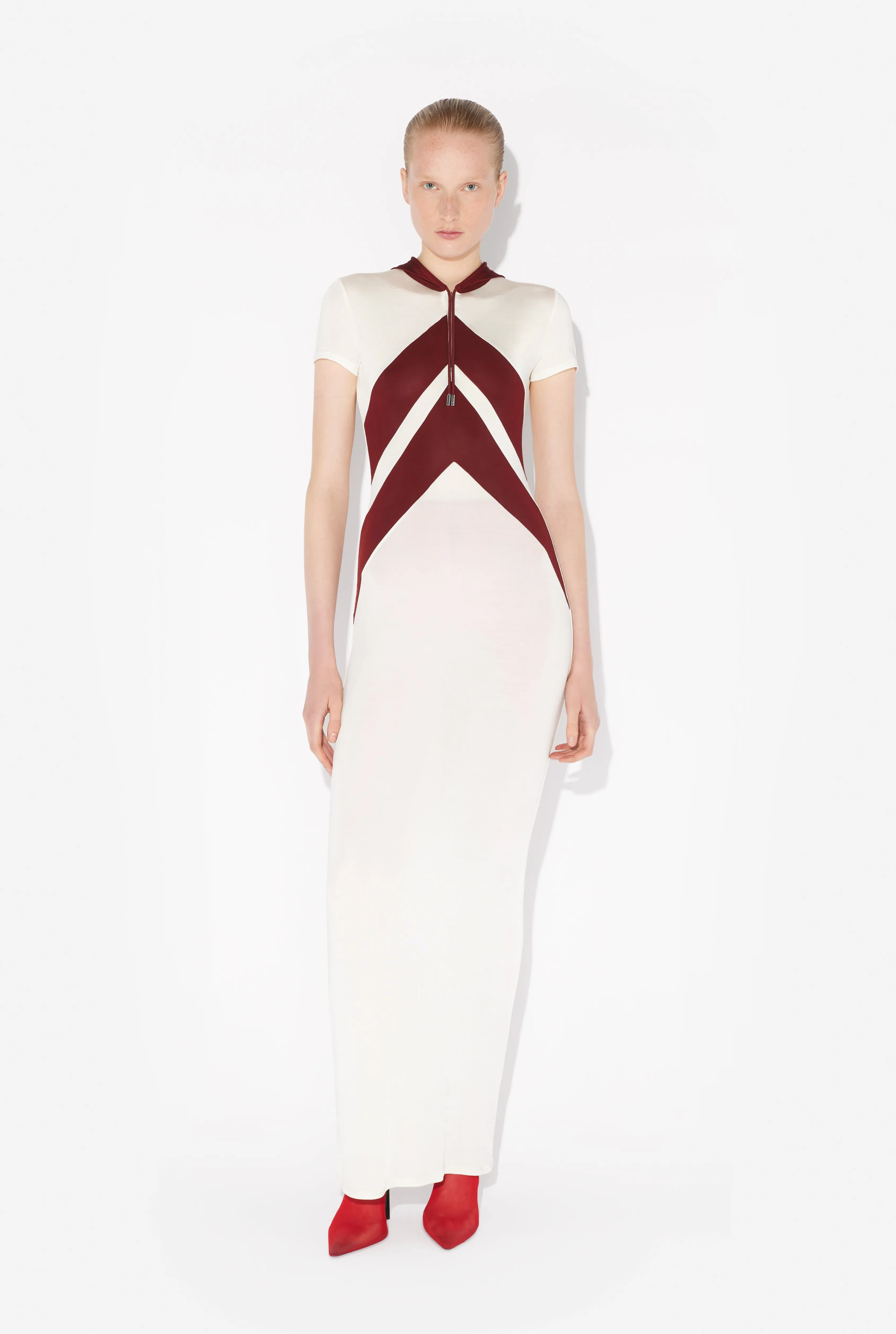 Jean Paul The Long White Dress with Chevrons Blanc/Bordeaux Hot