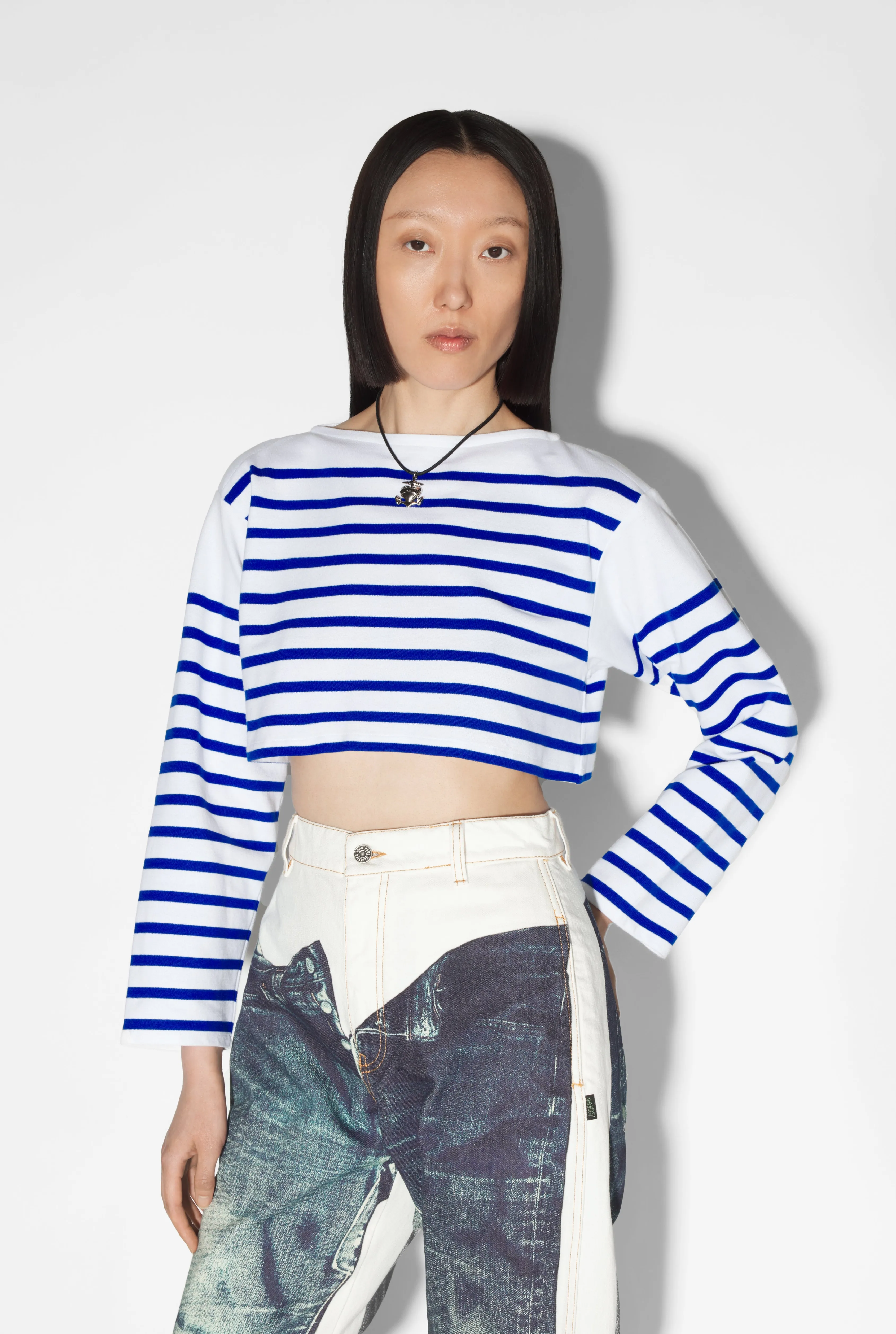 Jean Paul The Marinière Crop Top White/Navy Cheap