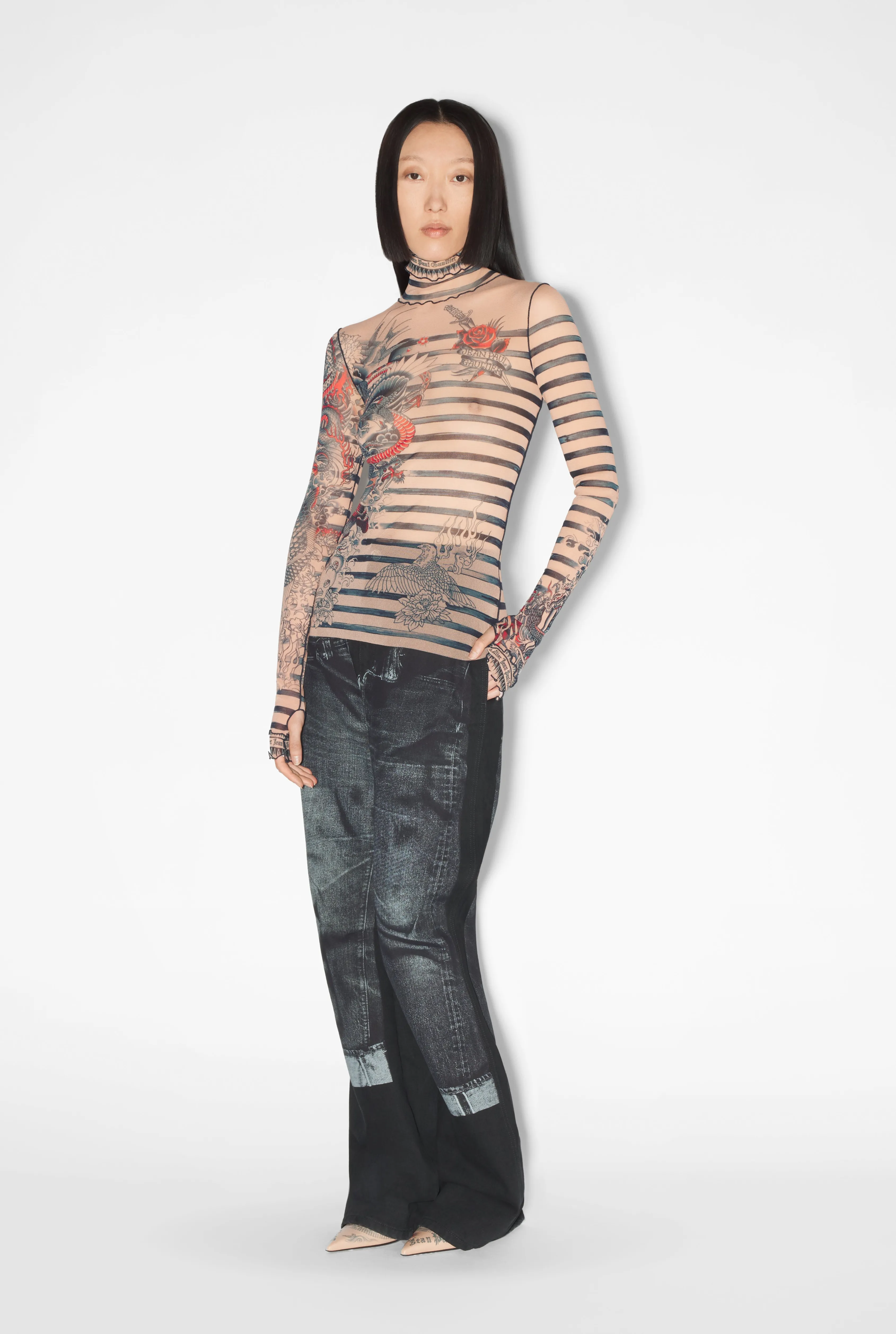 Jean Paul The Nude Sailor Tattoo Top Beige/Blue/Red Sale