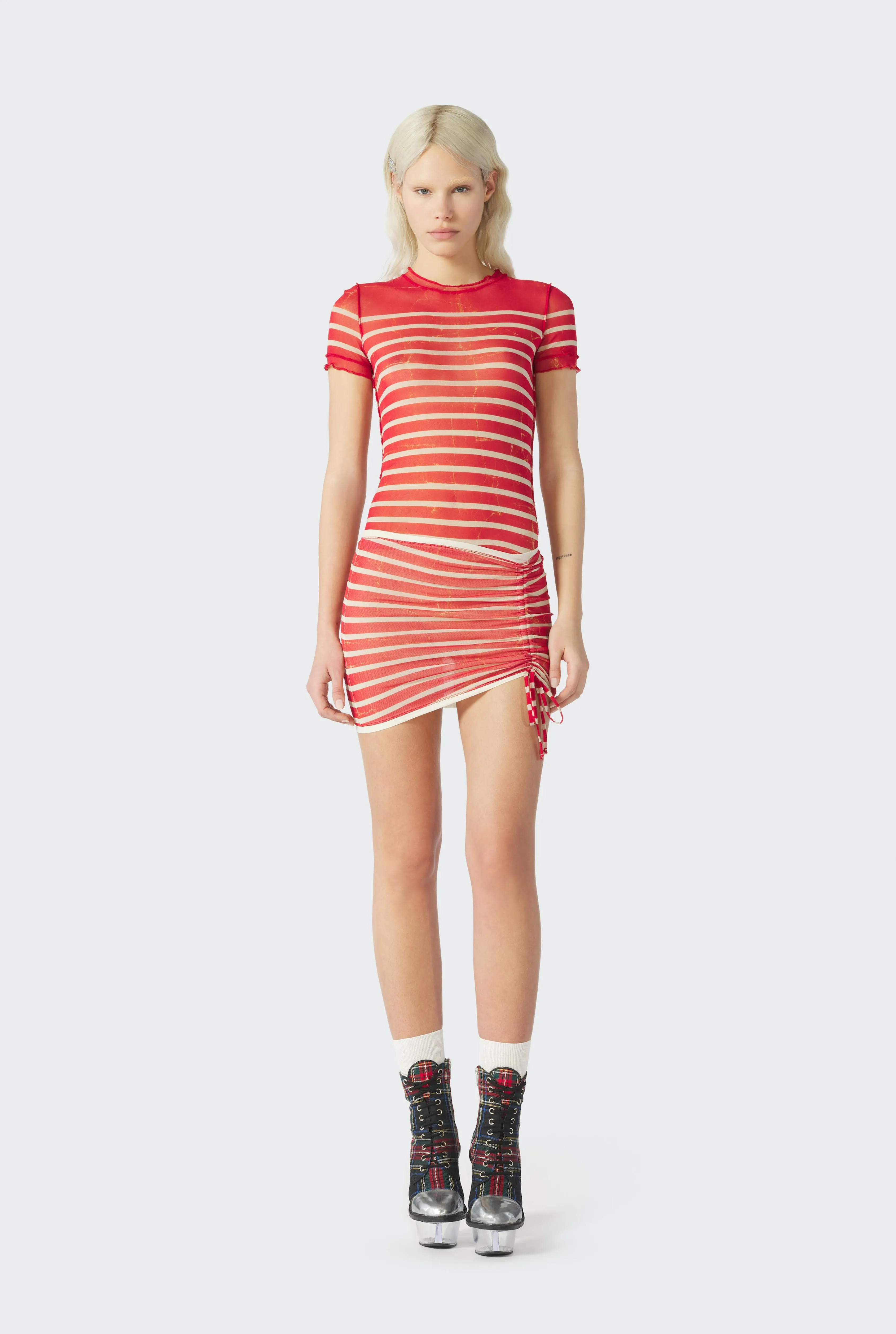 Jean Paul The Red “Crackling” Sailor Mini Skirt Ecru/Red Hot