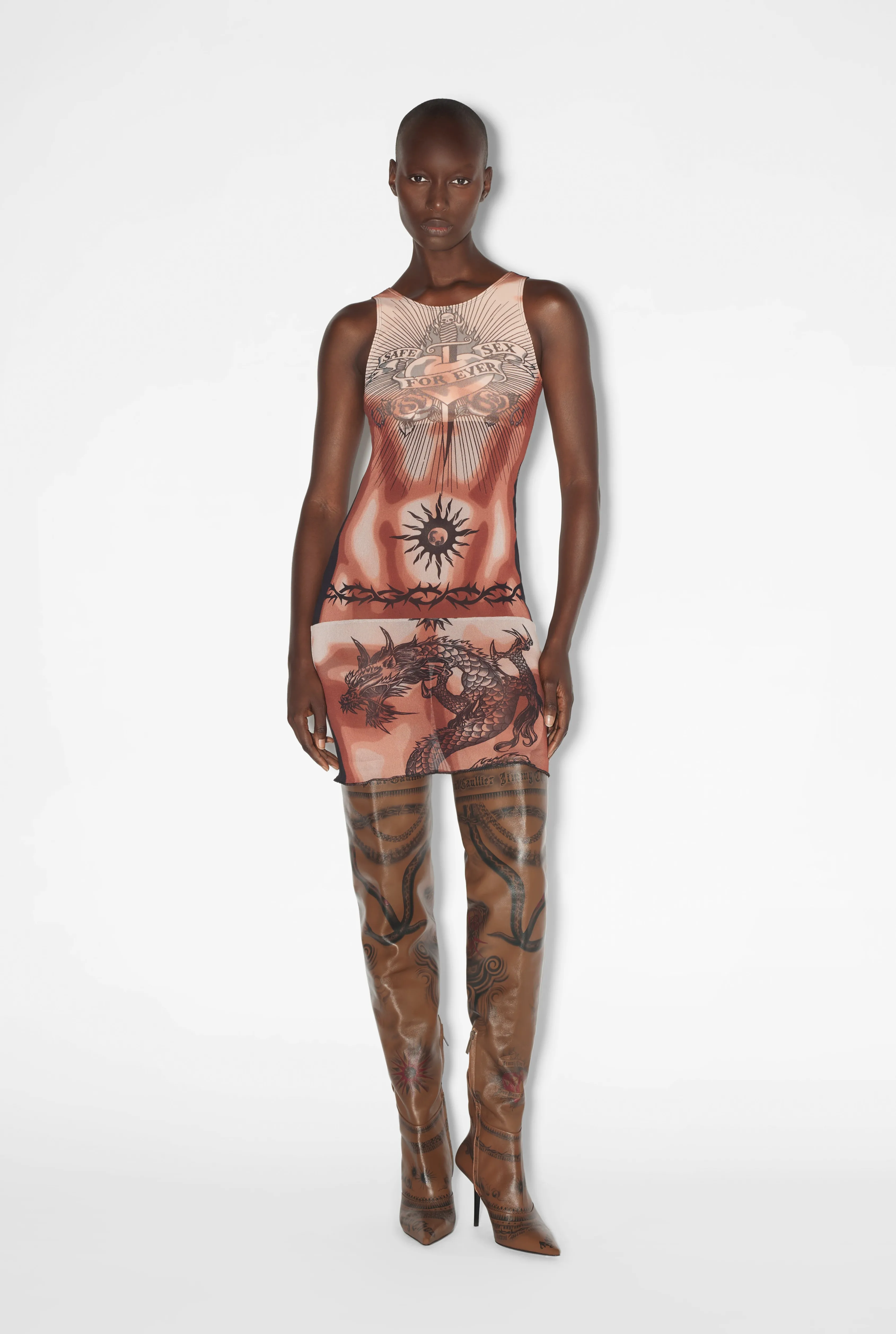 Jean Paul The Safe Sex Tattoo Dress Beige/Brown/Black Best