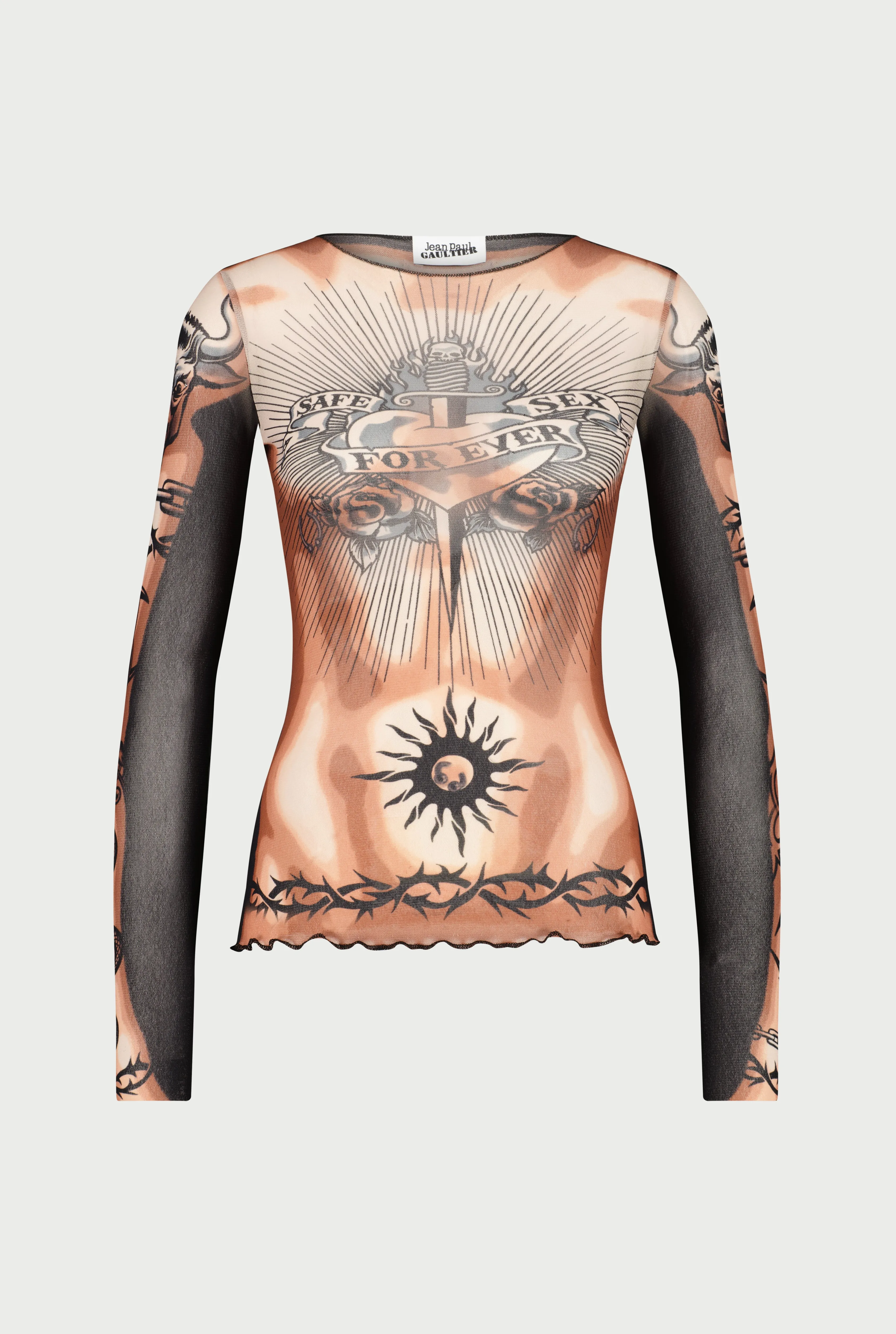 Jean Paul The Safe Sex Tattoo Top Beige/Brown/Black New