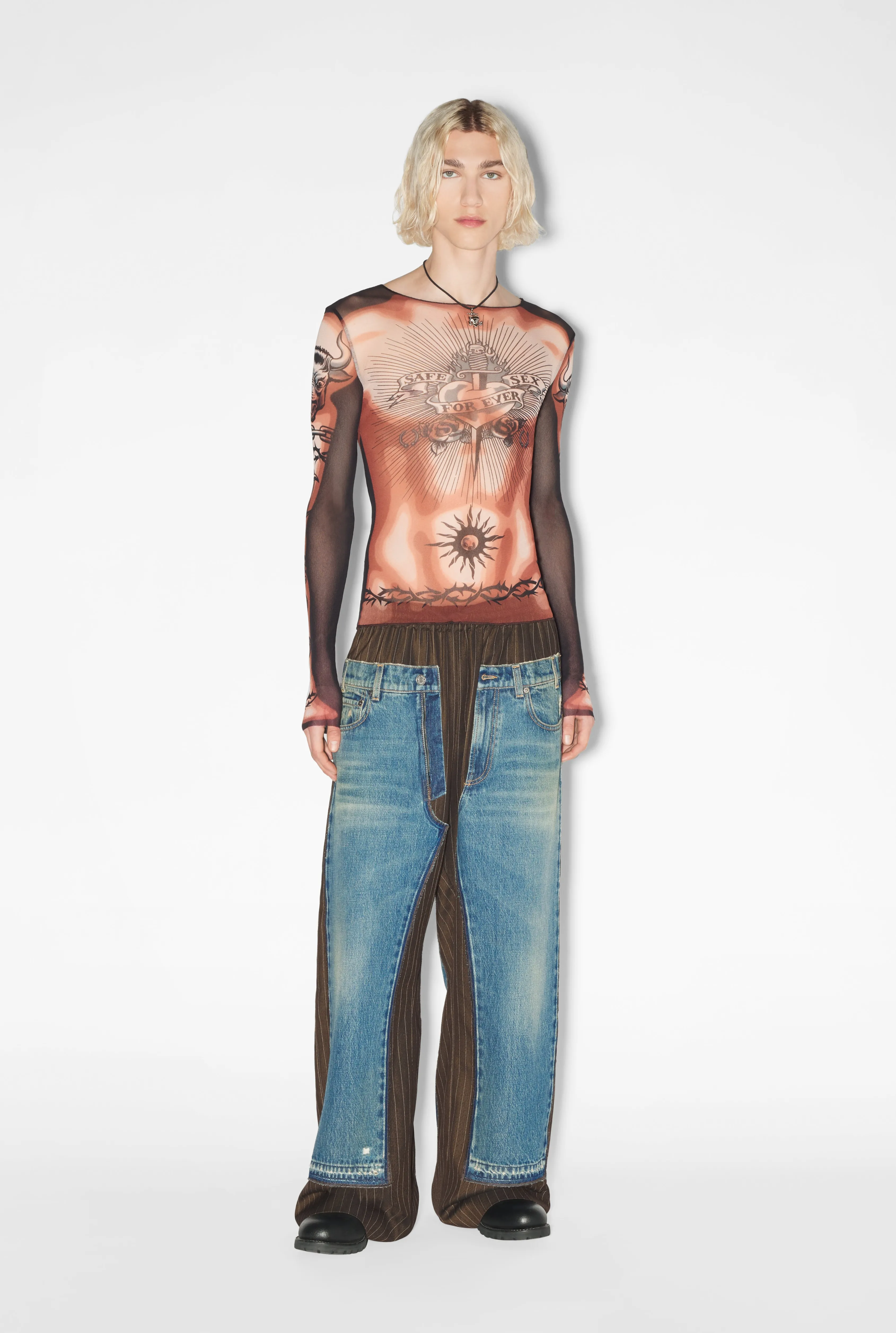 Jean Paul The Safe Sex Tattoo Top Beige/Brown/Black New