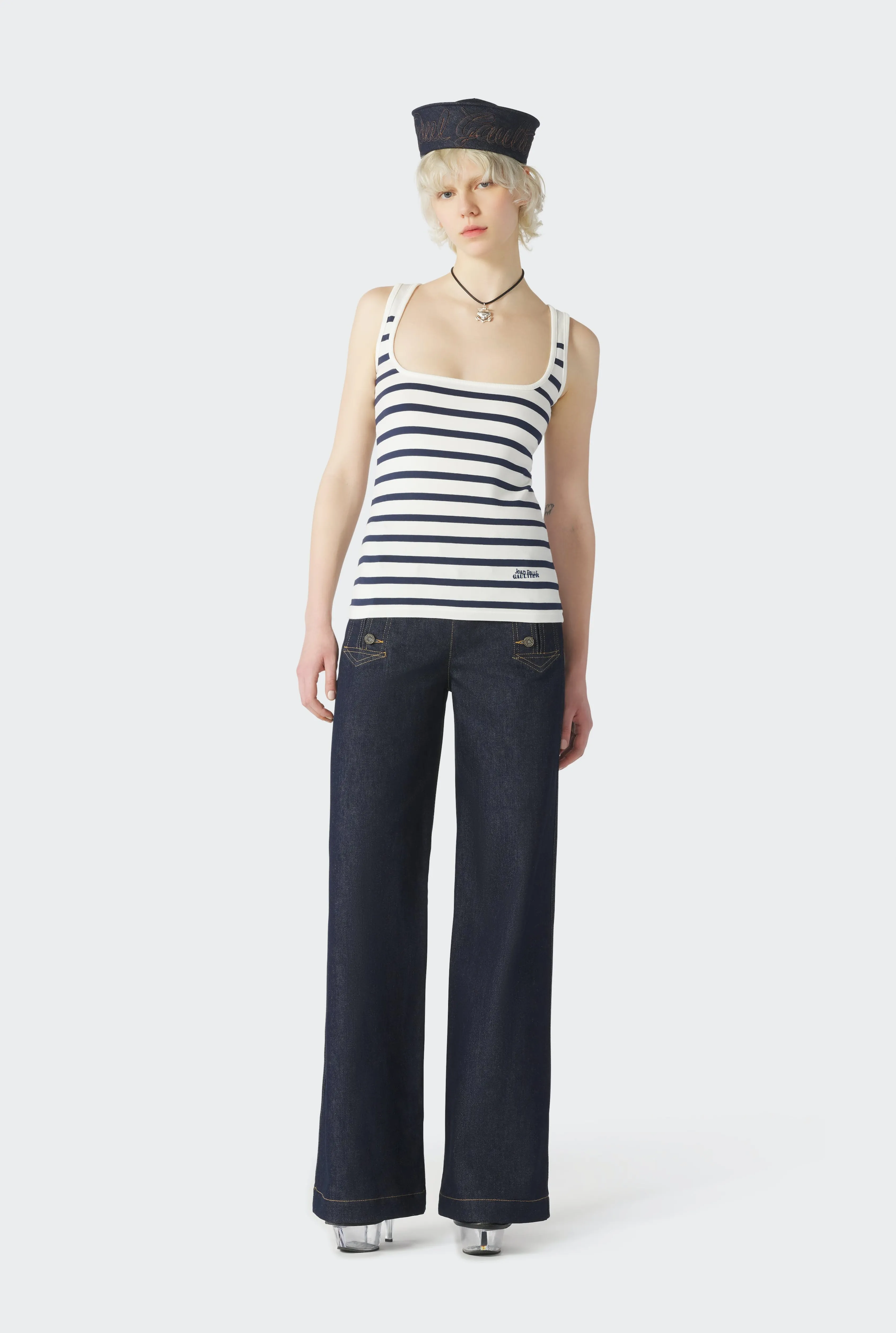 Jean Paul The Sailor Tank Top for Her White/Navy Best Sale