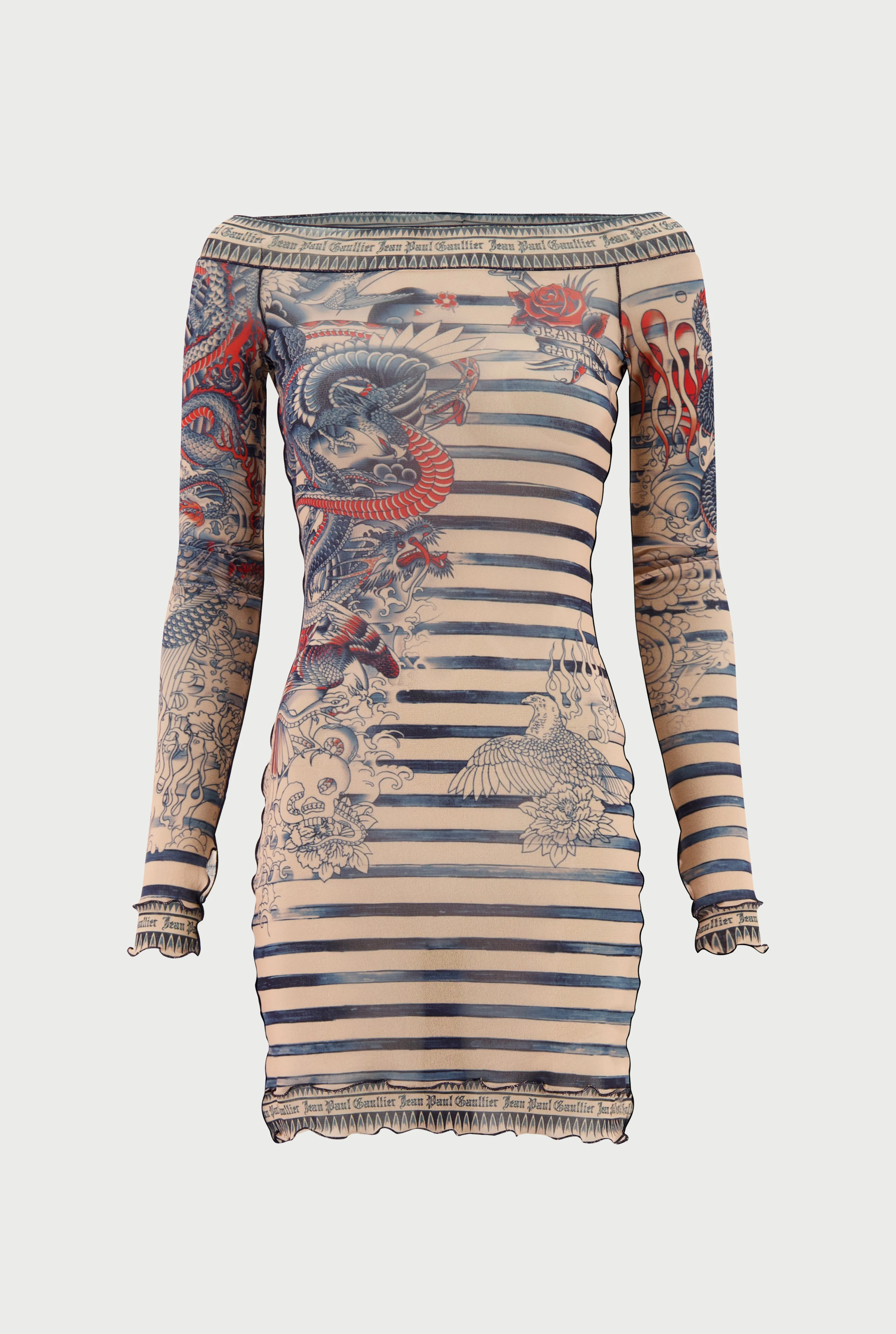 Jean Paul The Short Nude Sailor Tattoo Dress Beige/Blue/Red Fashion