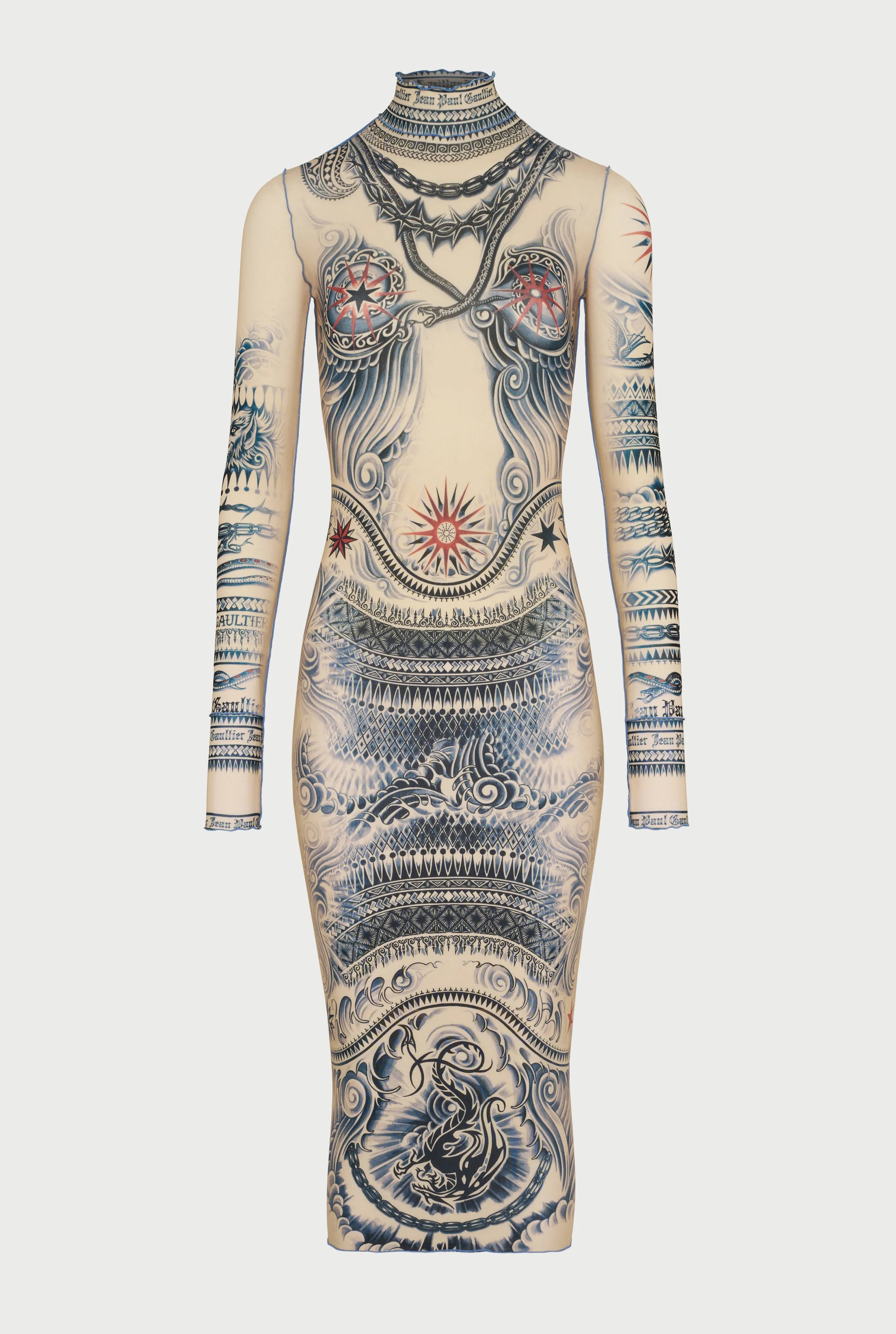 Jean Paul The Sun Tattoo Dress Beige/Blue/Red Store