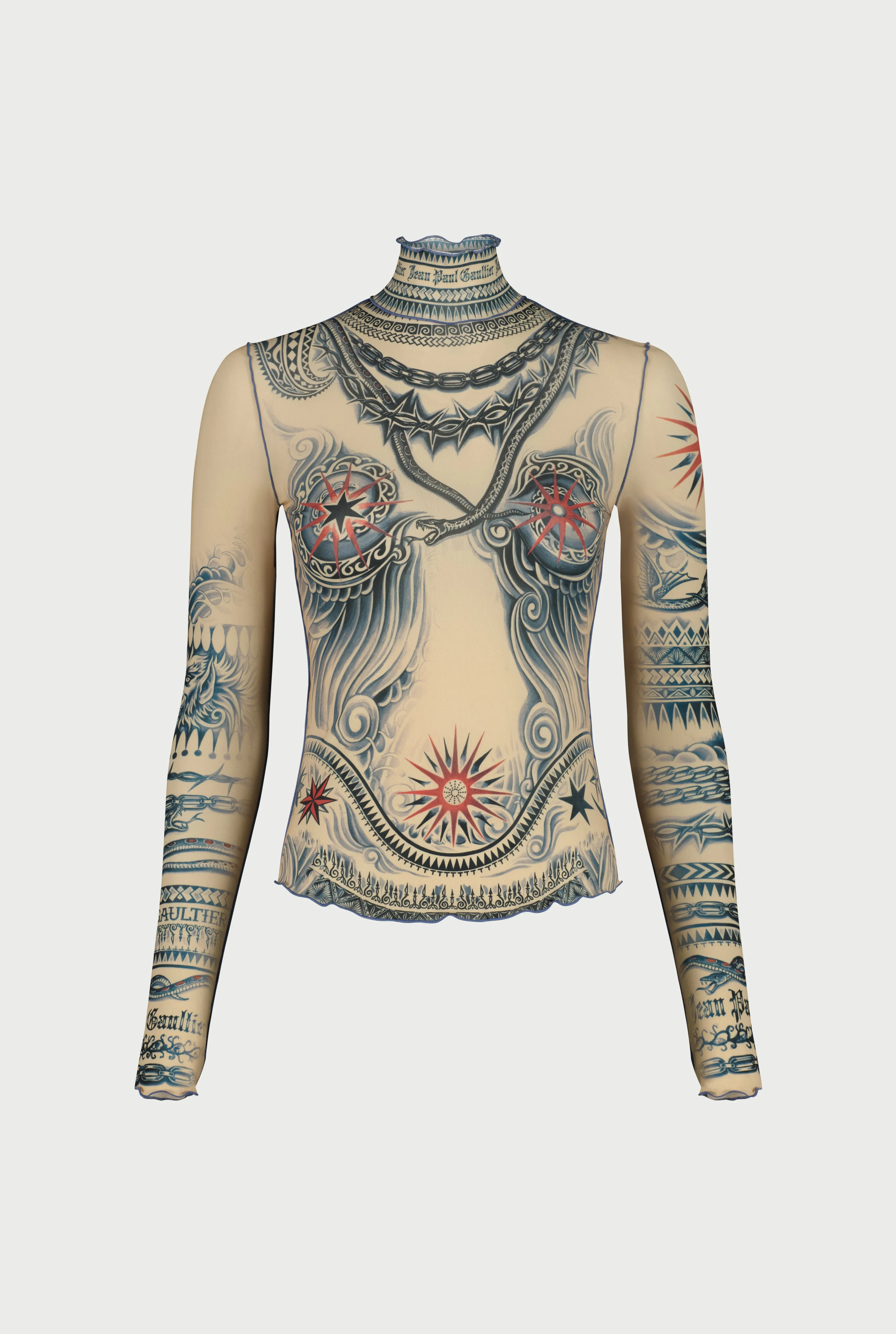 Jean Paul The Sun Tattoo Top Beige/Blue/Red Cheap